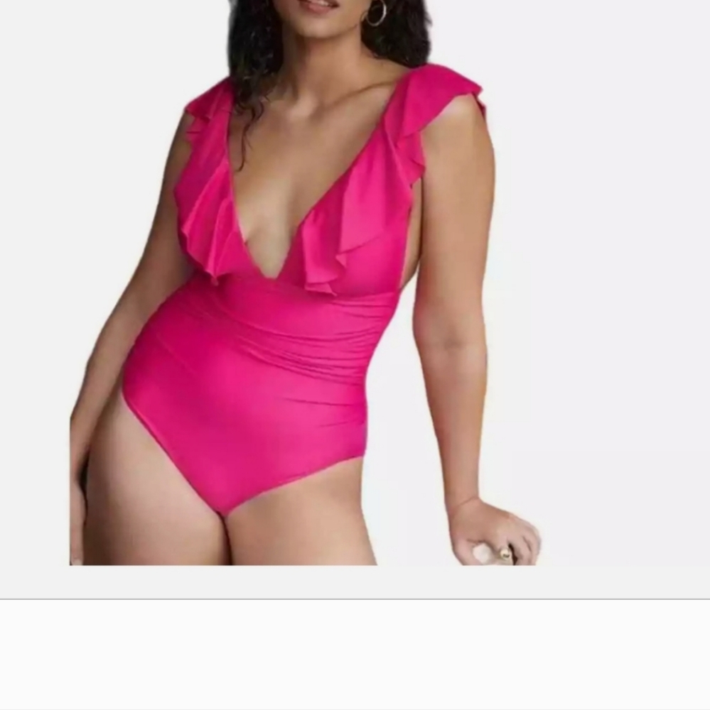 J.CREW Ruffled One Piece Swimsuit - Hot Pink Size 16